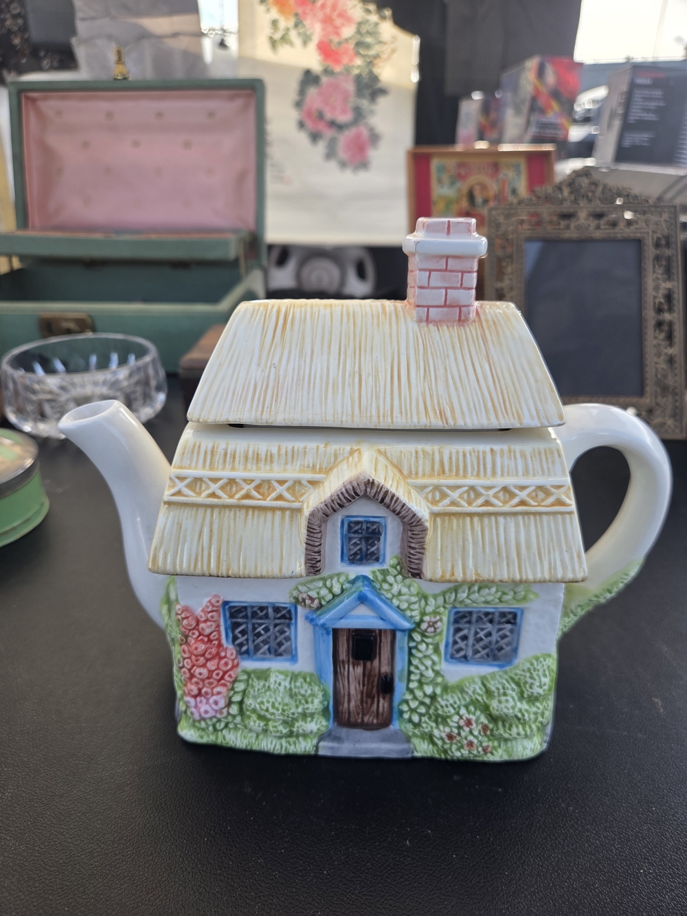 Cottage House Ceramic Teapot - Floral Accent